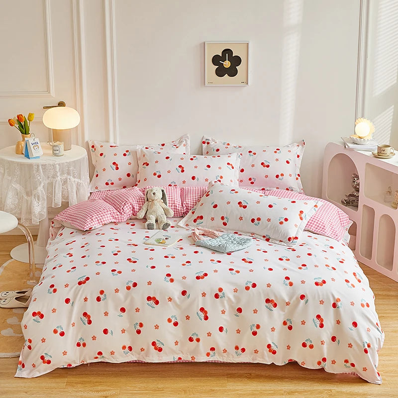 Strawberry Bedding Set Double Sheet Soft 3/4pcs Bed Sheet Set Duvet Cover Queen King Size Comforter Sets For Home For Child