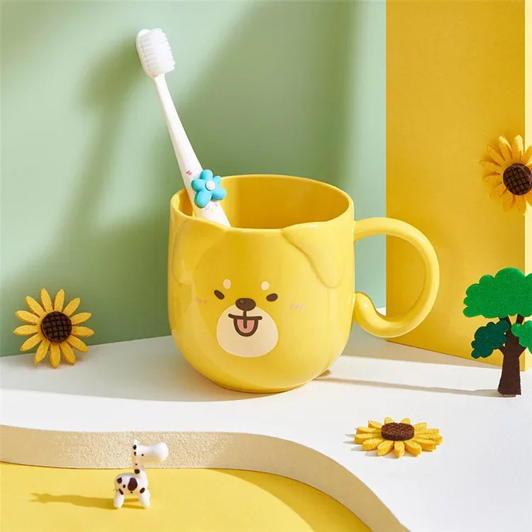300-400ML Children Milk Coffee Cup With Handle Mug Plastic Water Cup Heat Resistant Cartoon Mouthwash Toothbrush Cup