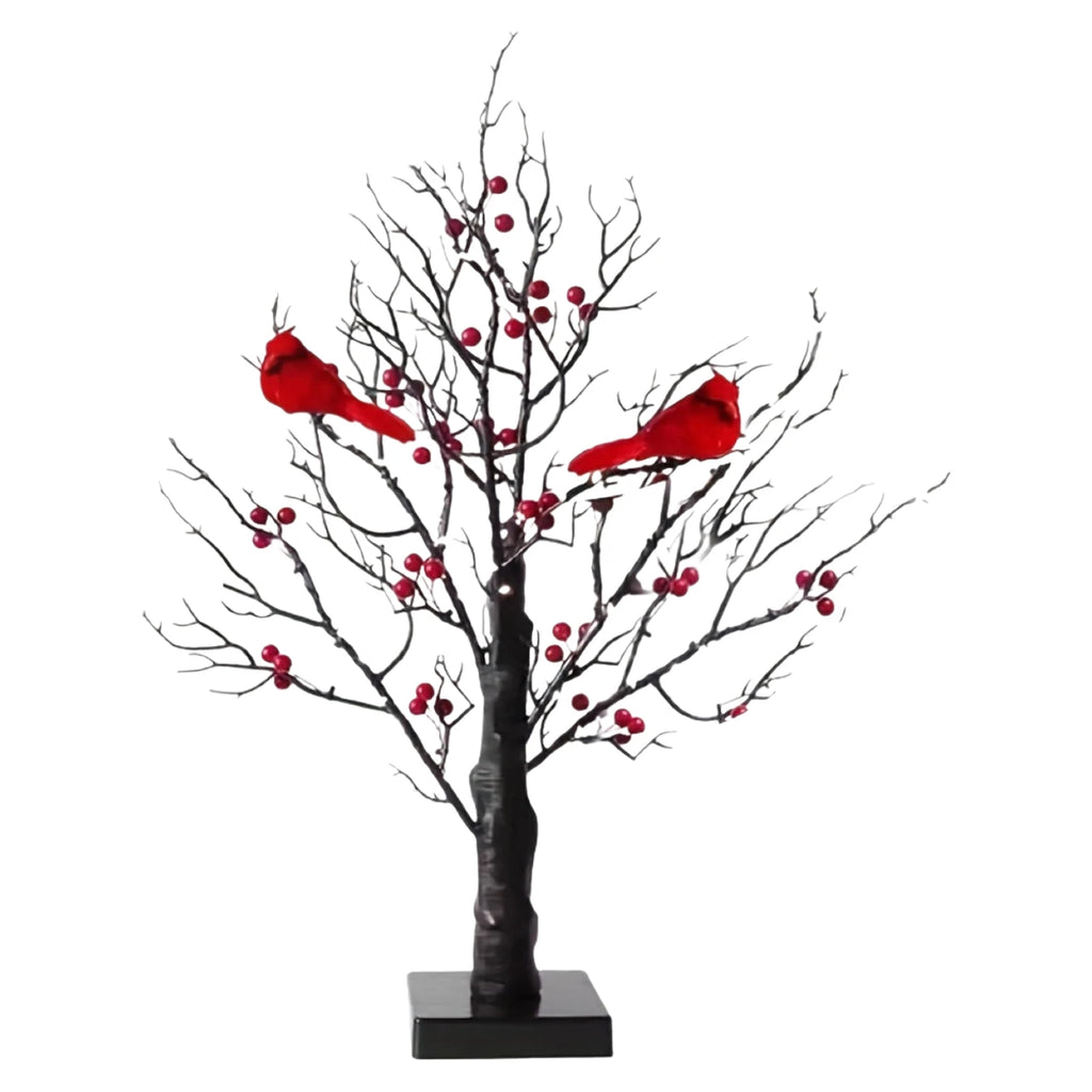 Vintage Glowing Tree with Cardinals Red Bird