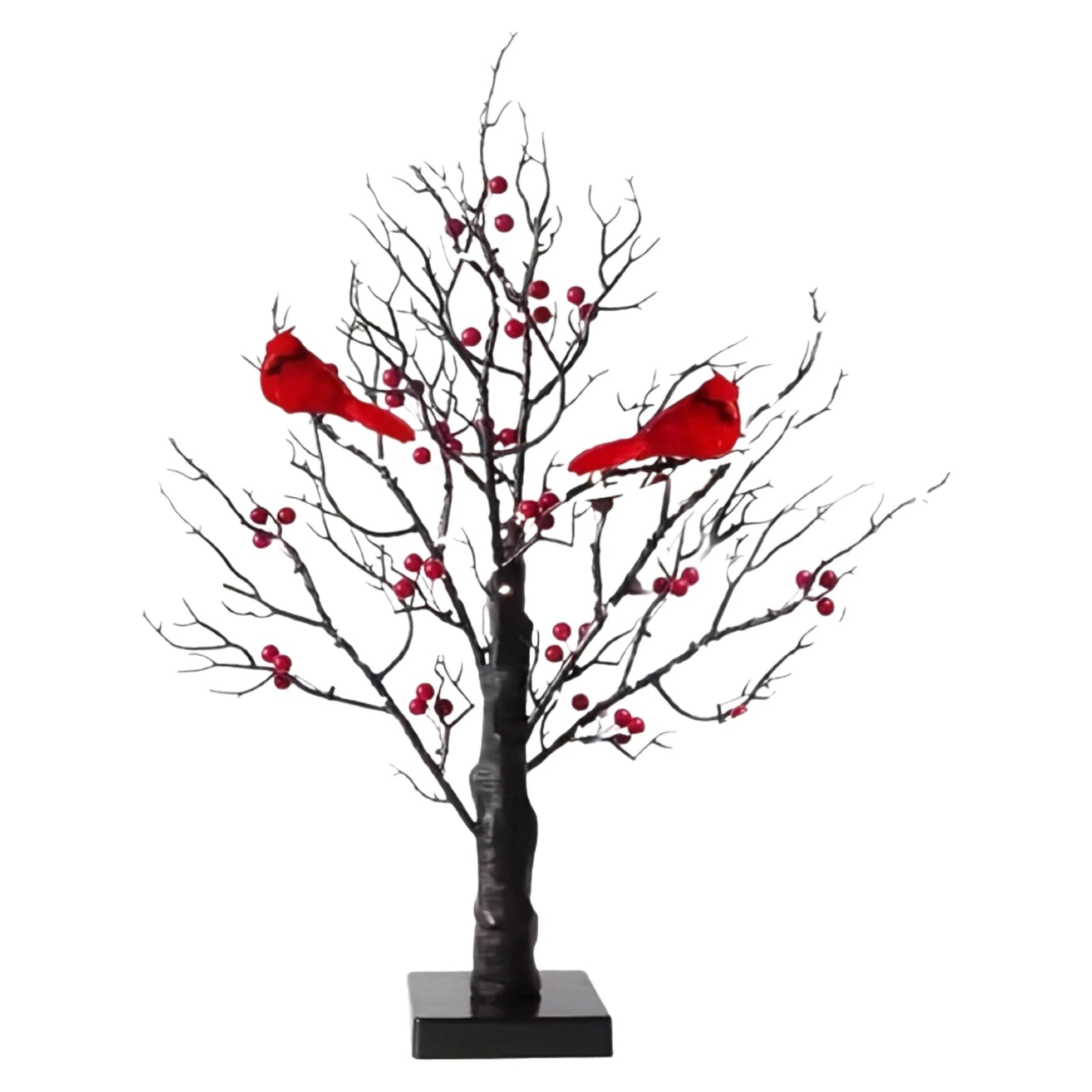Vintage Glowing Tree with Cardinals Red Bird