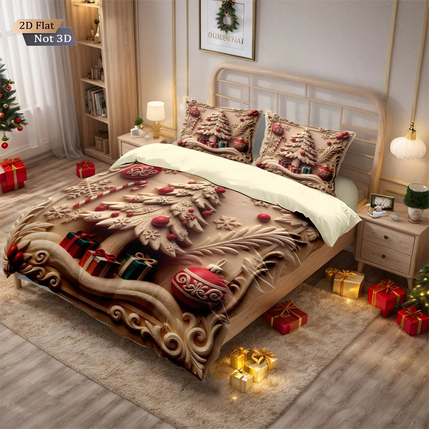 3pcs Merry Christmas Christmas House Print Coreless Down comforter Set Comfortable Bedroom Dormitory Bedding Holiday Decoration