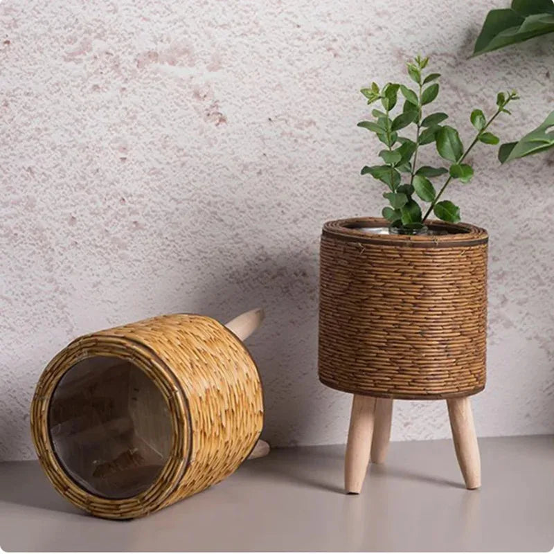 Fashion Rattan Woven Flower Pot Creative Flower Planters With Removable Legs Durable Hand Wove Plant Stand