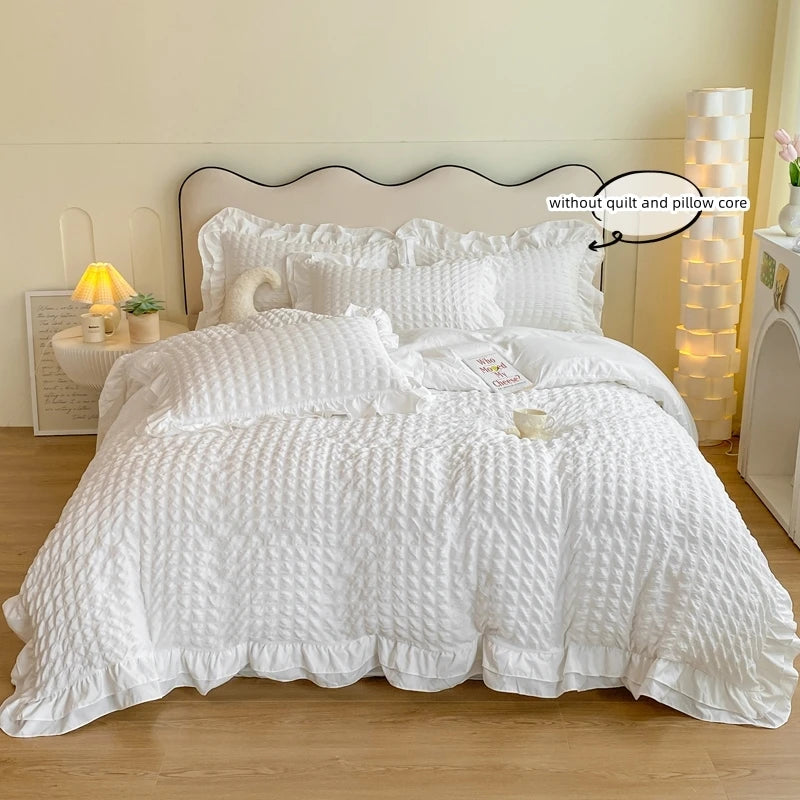 3pcs lace Bedding set seersucker Duvet Cover Set (1*Duvet Cover + 2*Pillowcase, Without Core)for bedroom guest room