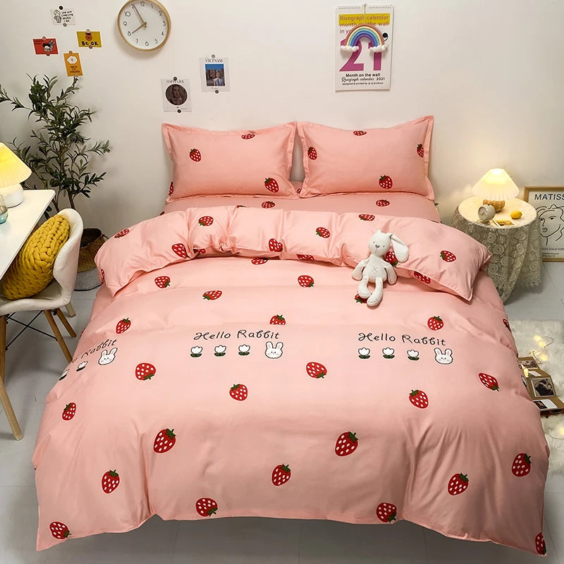Strawberry Bedding Set Double Sheet Soft 3/4pcs Bed Sheet Set Duvet Cover Queen King Size Comforter Sets For Home For Child