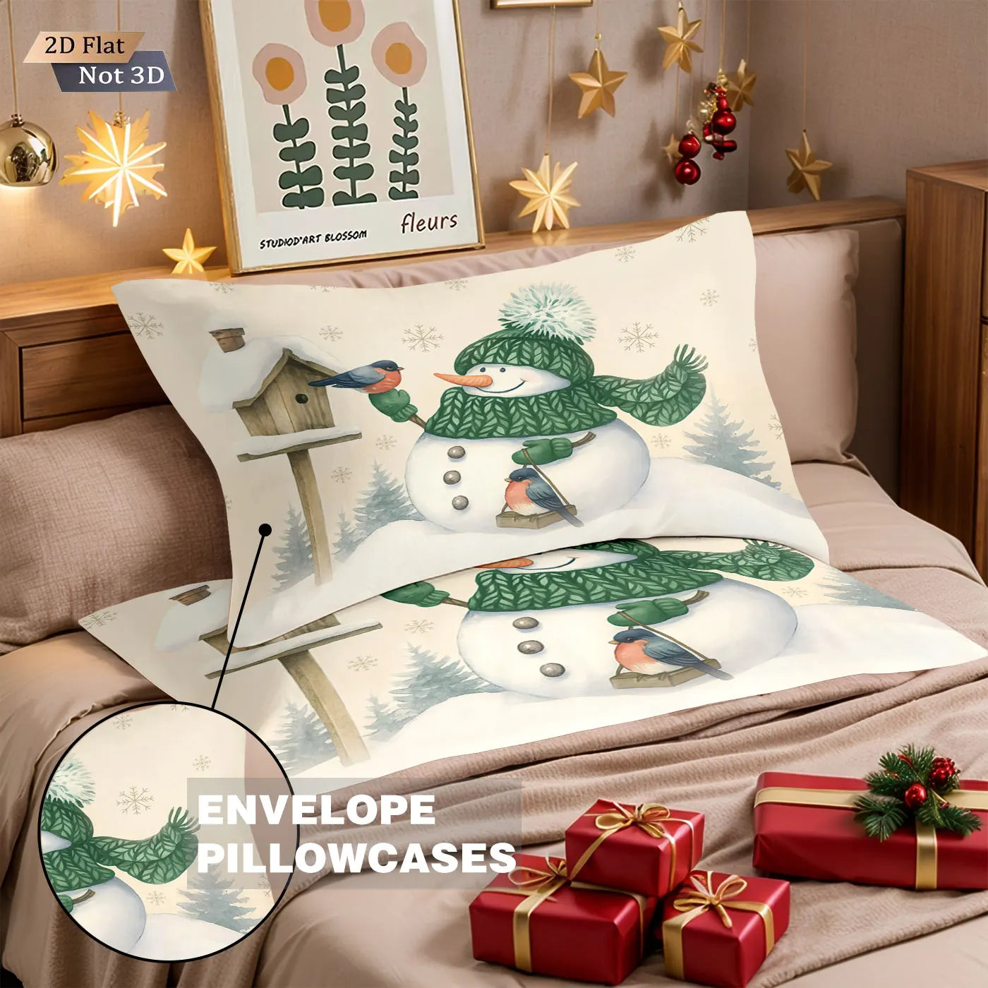 3pcs Merry Christmas cartoon snowman printed coreless down comforter set, multi size bedroom bedding decoration machine washable