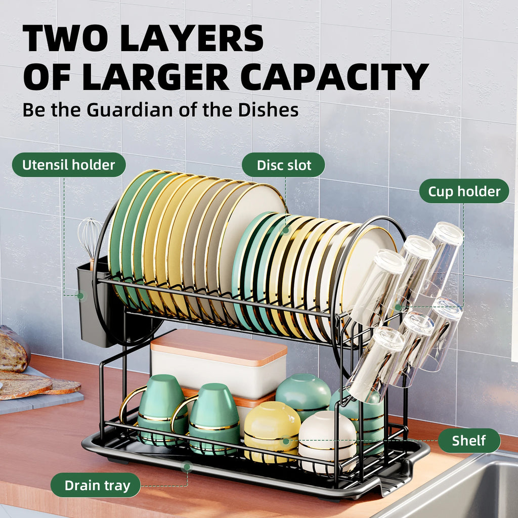 2-Tier Dish Drying Rack with Drain Board