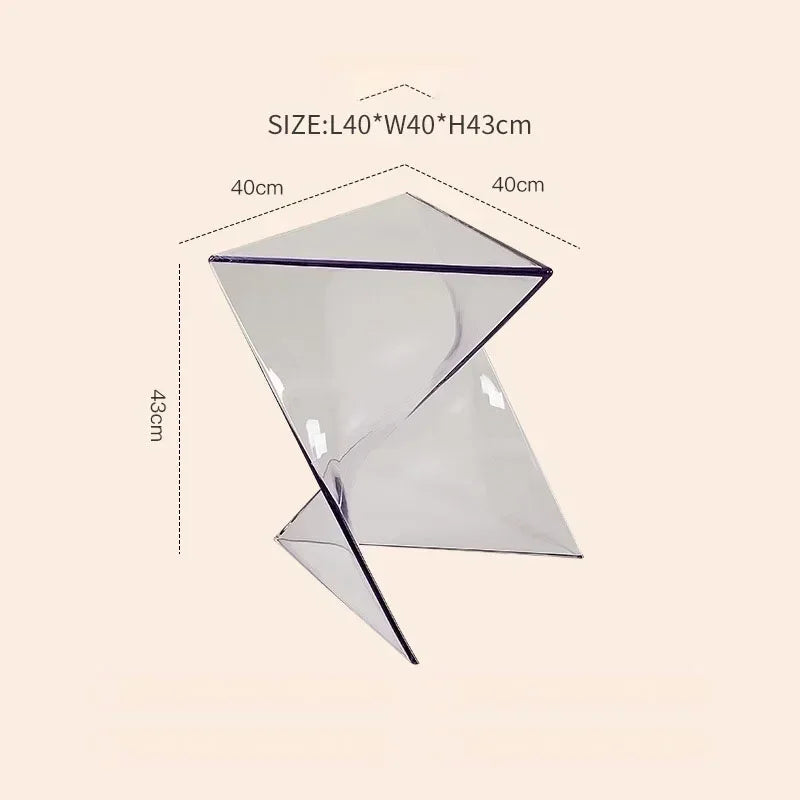 Transparent Geometric Coffee Table, Minimalist Designer Corner Table, Acrylic Sofa, Living Room