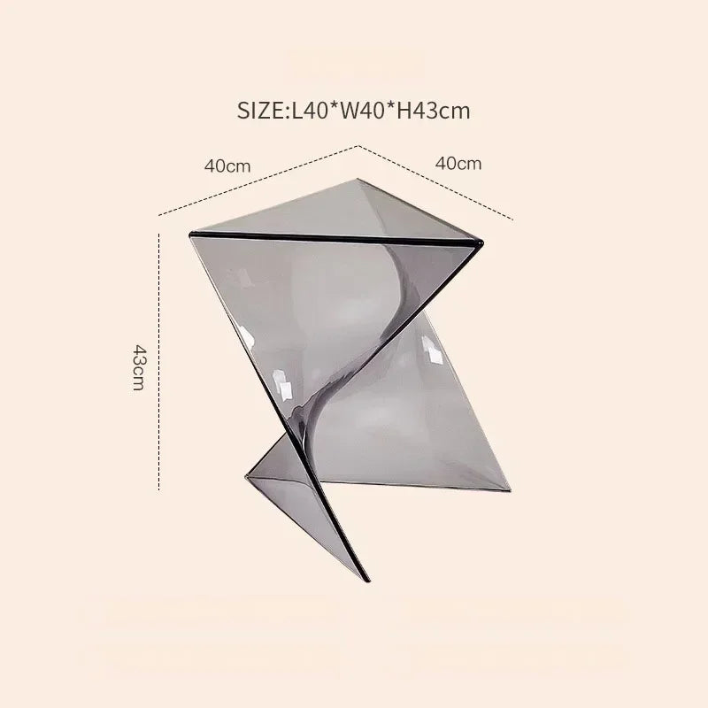 Transparent Geometric Coffee Table, Minimalist Designer Corner Table, Acrylic Sofa, Living Room