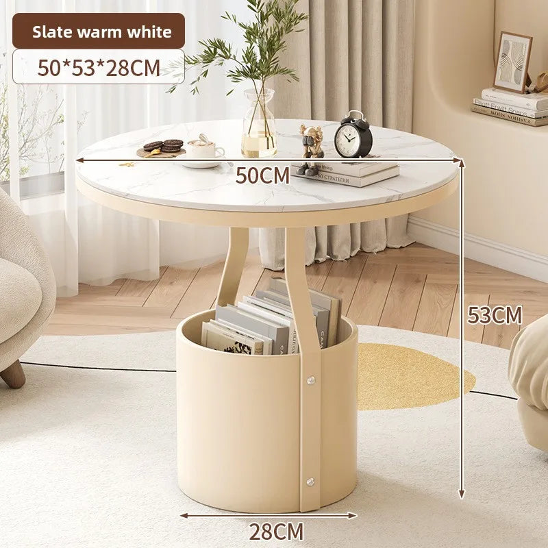Coffee table light luxury rock slab round sofa side few bedrooms bedside small table balcony small round table