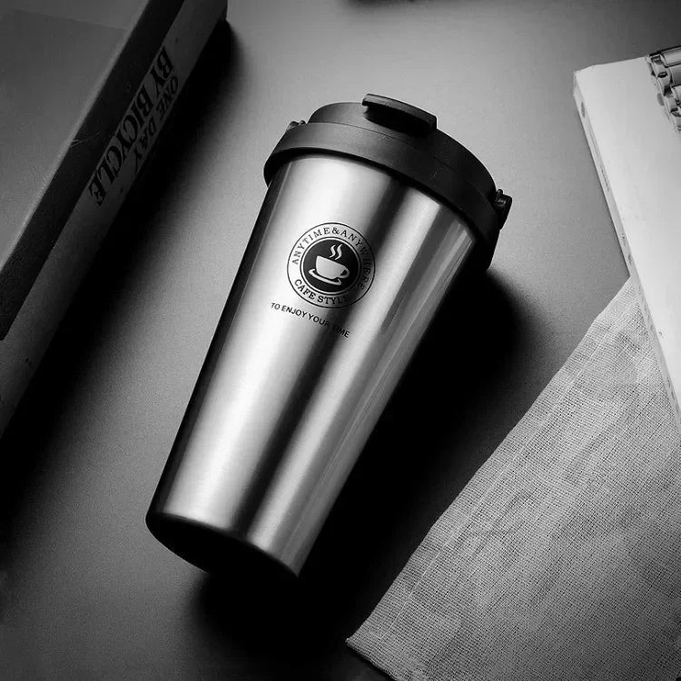 Insulated Travel Coffee Cup Double Wall Leak-Proof Thermos Mug Vacuum Stainless Steel Tea Tumbler with Lid and Handle