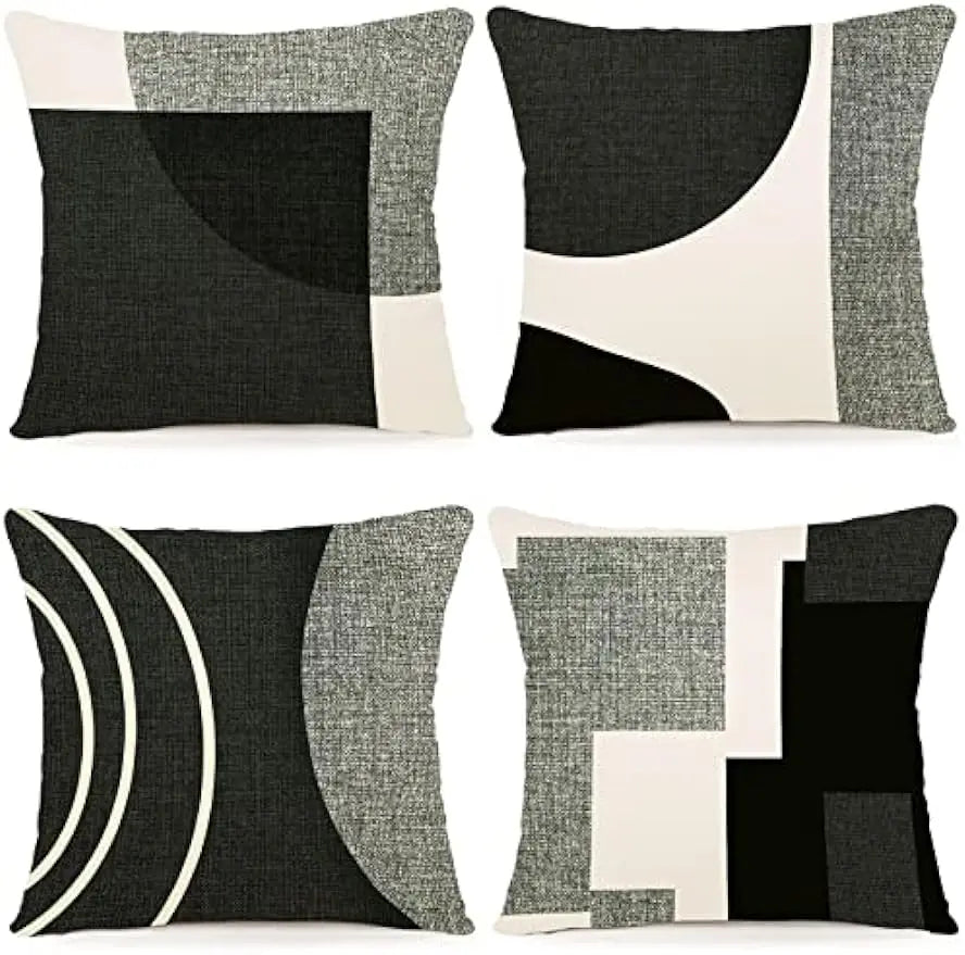 Black Geometric Pattern Pillow Case Home Decor Suitable for Office Sofa Cushion Living Room Garden Car Cushion Cover