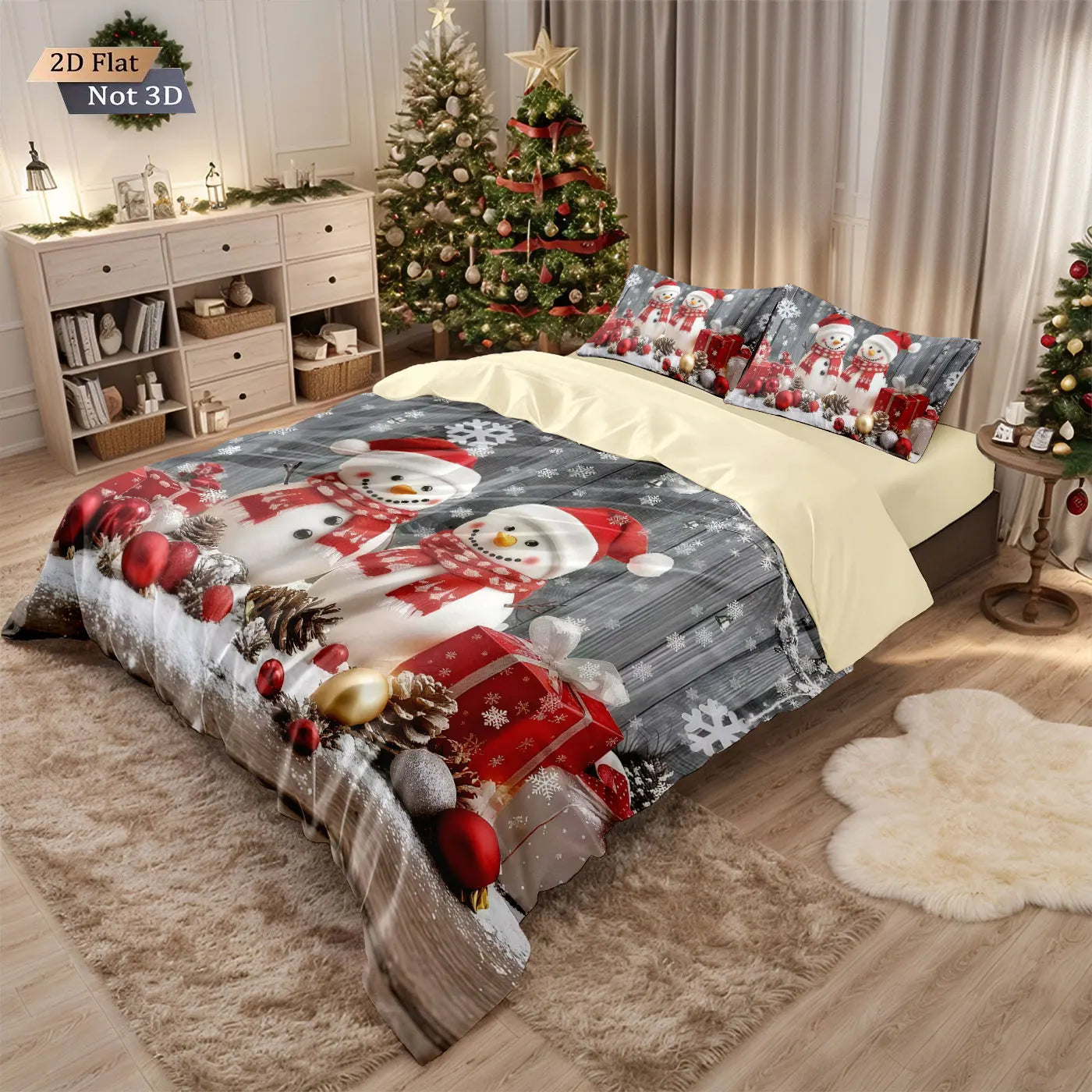 3pcs Merry Christmas snowman print coreless down comforter set multi size bedroom bedding holiday decoration machine washable