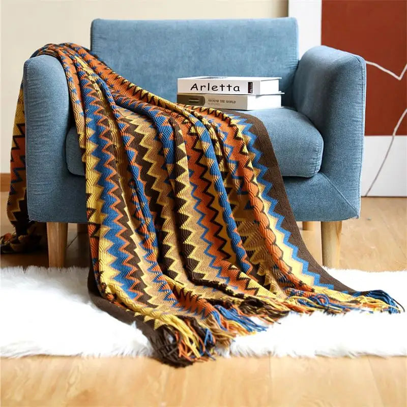 Hand-Knitted Boho Throw Blanket