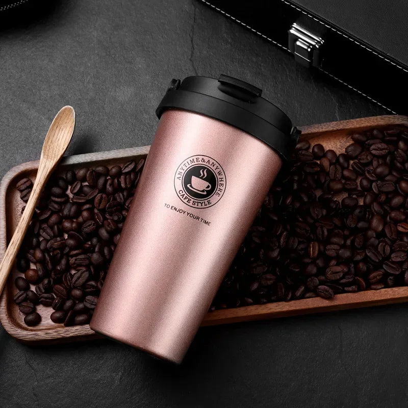 Insulated Travel Coffee Cup Double Wall Leak-Proof Thermos Mug Vacuum Stainless Steel Tea Tumbler with Lid and Handle