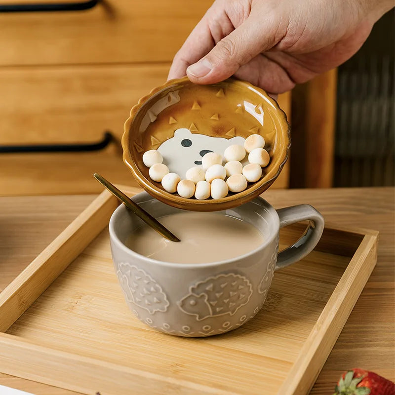 Japanese Cartoon Cat With Cover Coffee Cup Cute Breakfast Cup Creative Coffee Cup Milk Cup Couple Water Cup With Lid