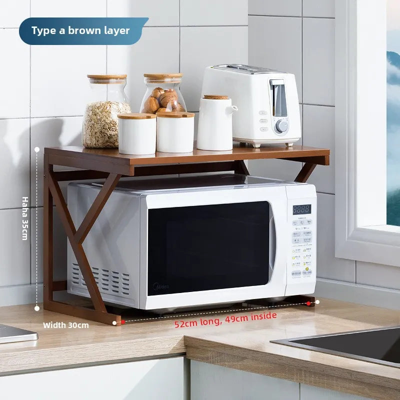 Double-Layer Bamboo Kitchen Shelf