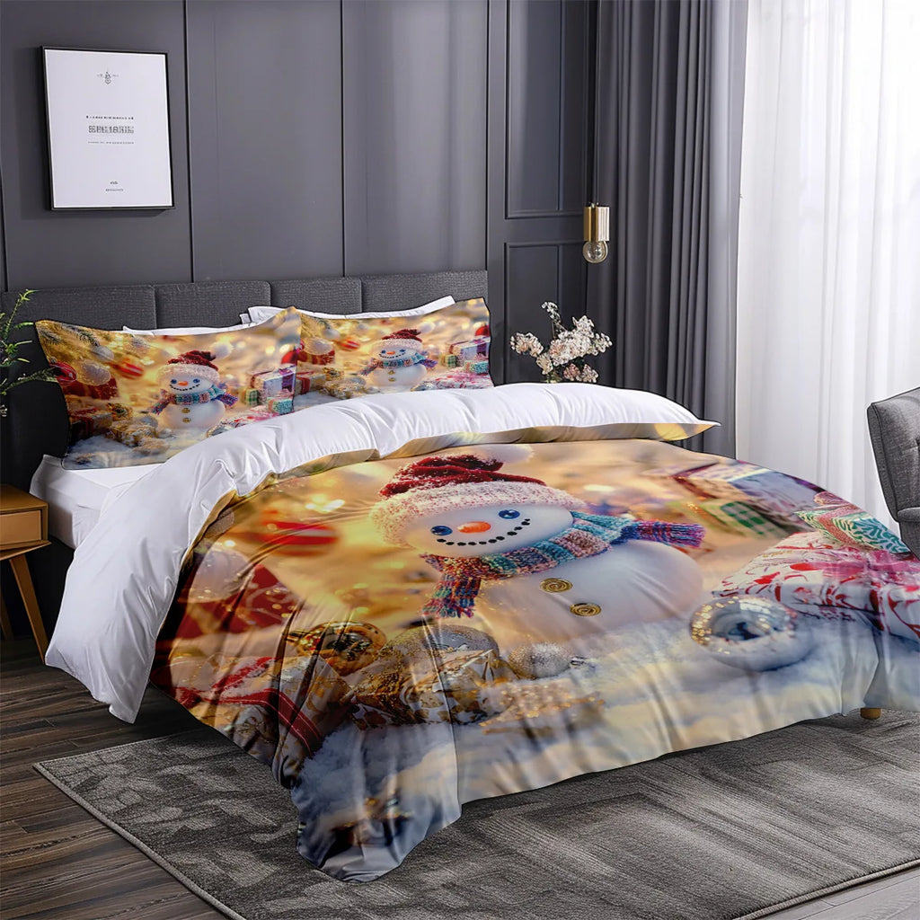 Christmas Snowman Comforter Set 3PCS, Christmas Tree and Gift Pattern Holiday Bedding Set, Soft Microfiber Winter Home Set