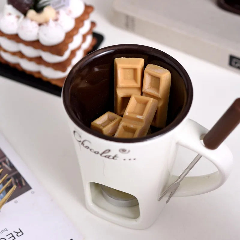 Fondue Mug Set Personal Mini Fondue Pots Chocolate Cheese Ice Cream Fondue Maker Kit Individual Butter Melter Cup Small Warmer