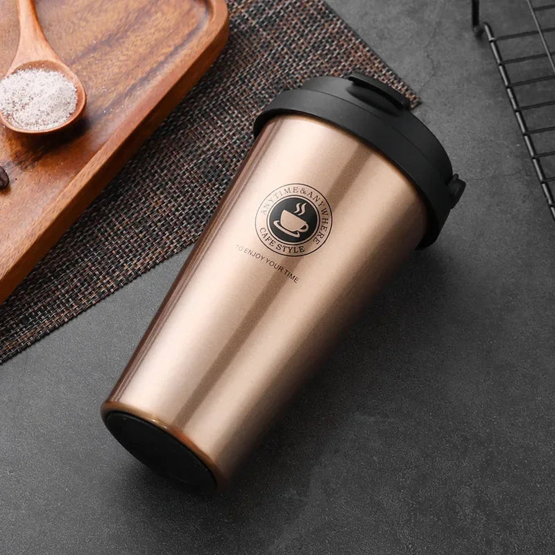 Insulated Travel Coffee Cup Double Wall Leak-Proof Thermos Mug Vacuum Stainless Steel Tea Tumbler with Lid and Handle