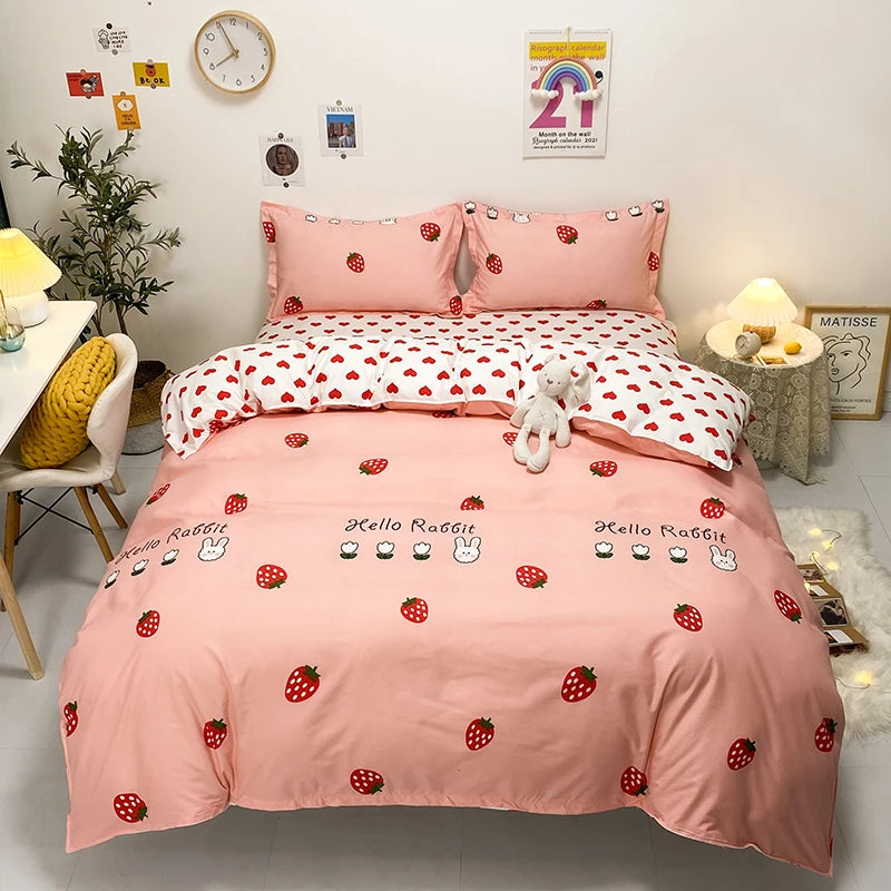 Strawberry Bedding Set Double Sheet Soft 3/4pcs Bed Sheet Set Duvet Cover Queen King Size Comforter Sets For Home For Child