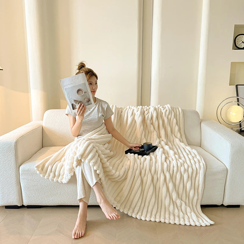 Soft Plush Throw Blanket for Sofa & Bed