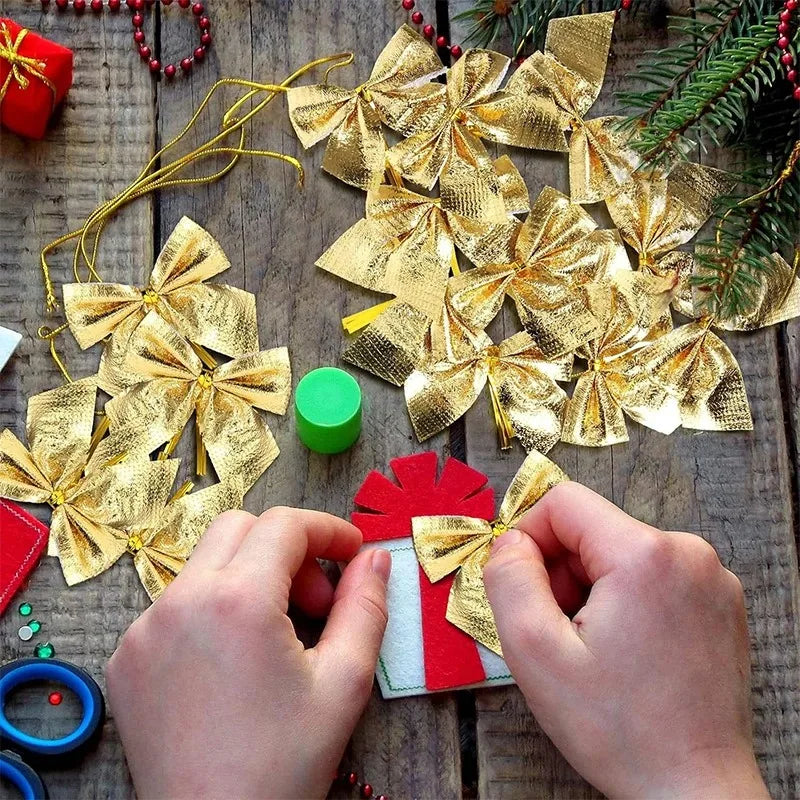 12/24/36Pcs Christmas Bow Red Gold Mini Xmas Tree Bowknot for new Year