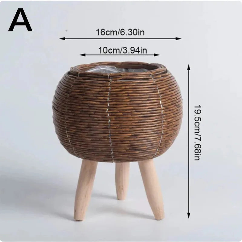 Fashion Rattan Woven Flower Pot Creative Flower Planters With Removable Legs Durable Hand Wove Plant Stand