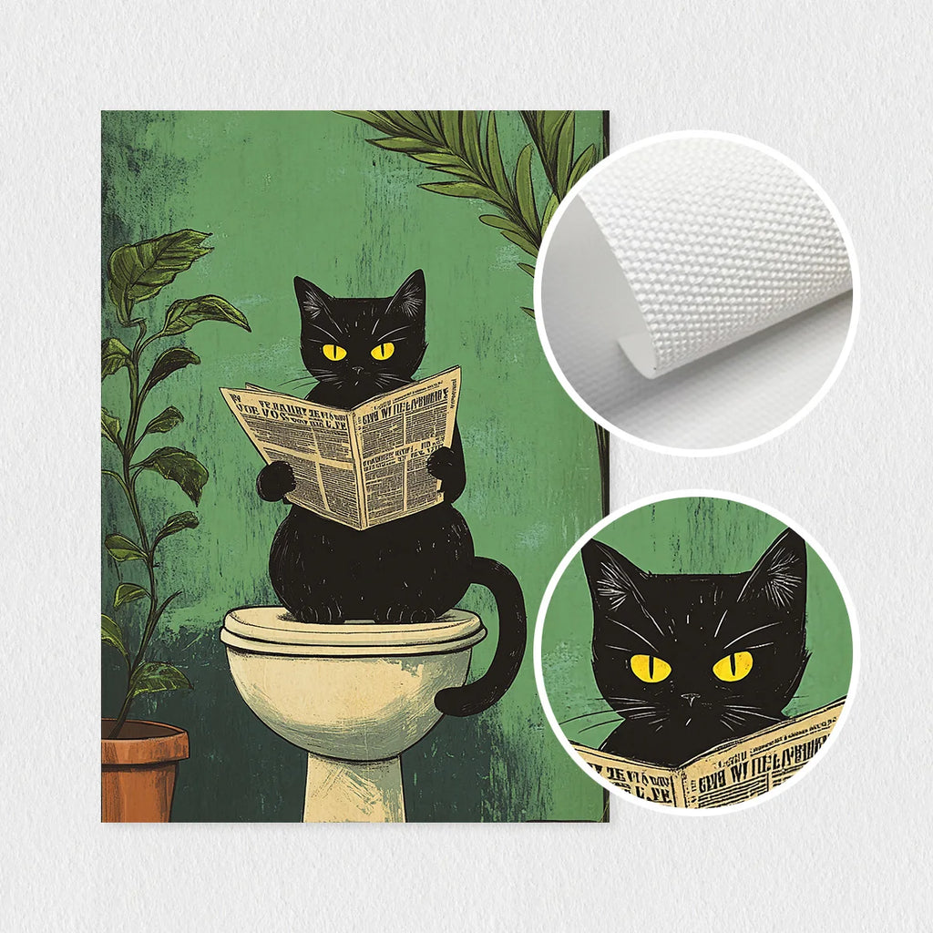 Set of 3 Funny Black Cat Bathroom Wall Art Prints