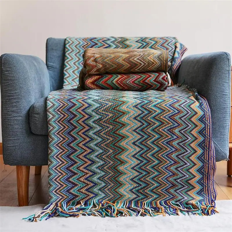 Hand-Knitted Boho Throw Blanket