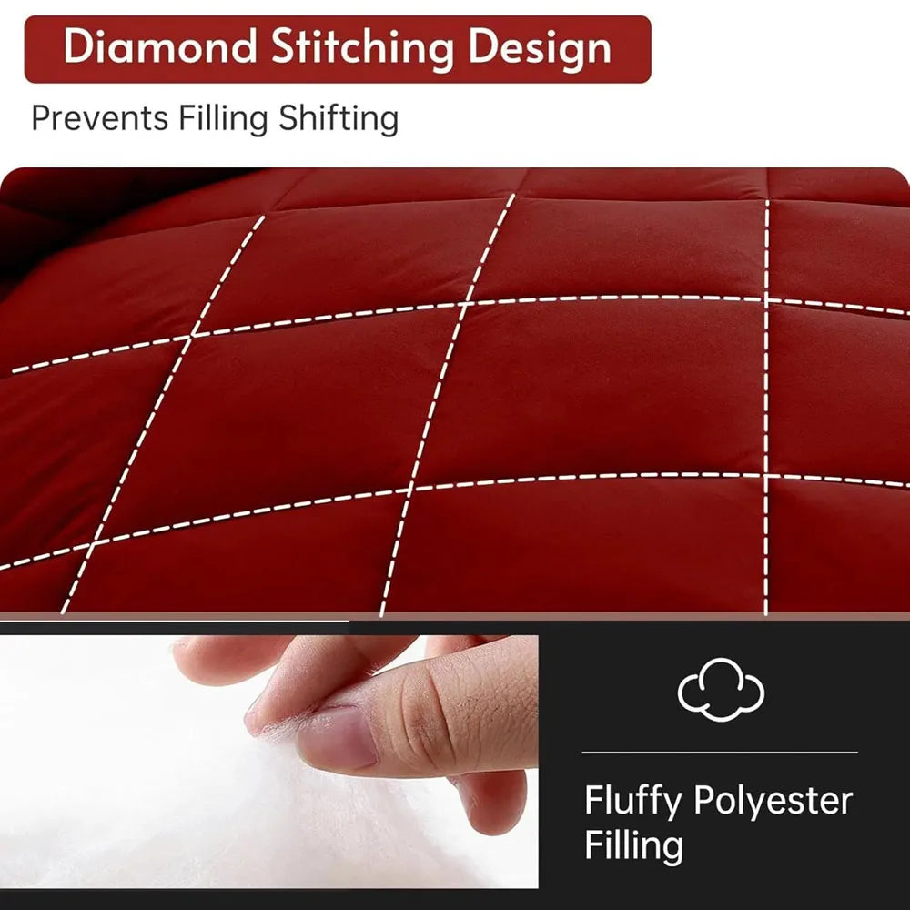 WQSPRING 3pcs Reversible Comforter Set All Season Bedding Set Comforter Pillow Shams Red Black Down Alternative Duvet Insert