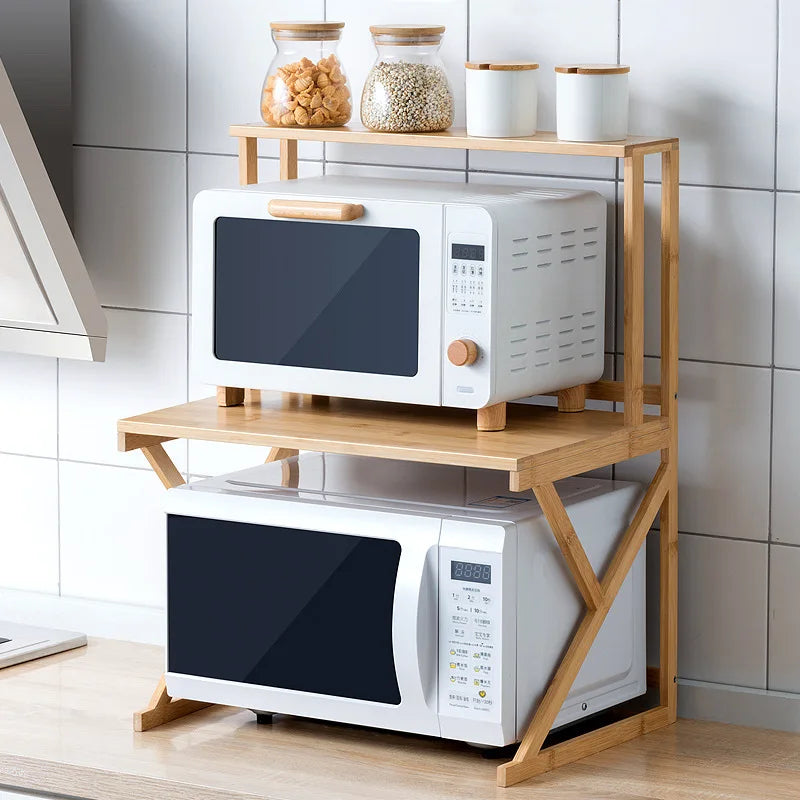 Double-Layer Bamboo Kitchen Shelf