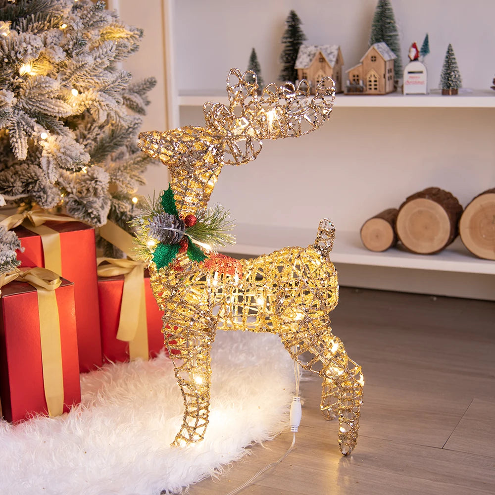 Christmas Iron Deer Ornaments Golden Reindeer Cart Elk Garden Decoration Christmas Tree Matching Scene Deer Light