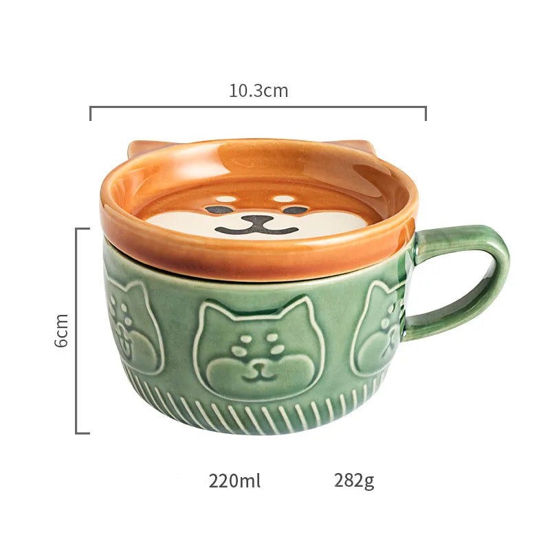 Japanese Cartoon Cat With Cover Coffee Cup Cute Breakfast Cup Creative Coffee Cup Milk Cup Couple Water Cup With Lid