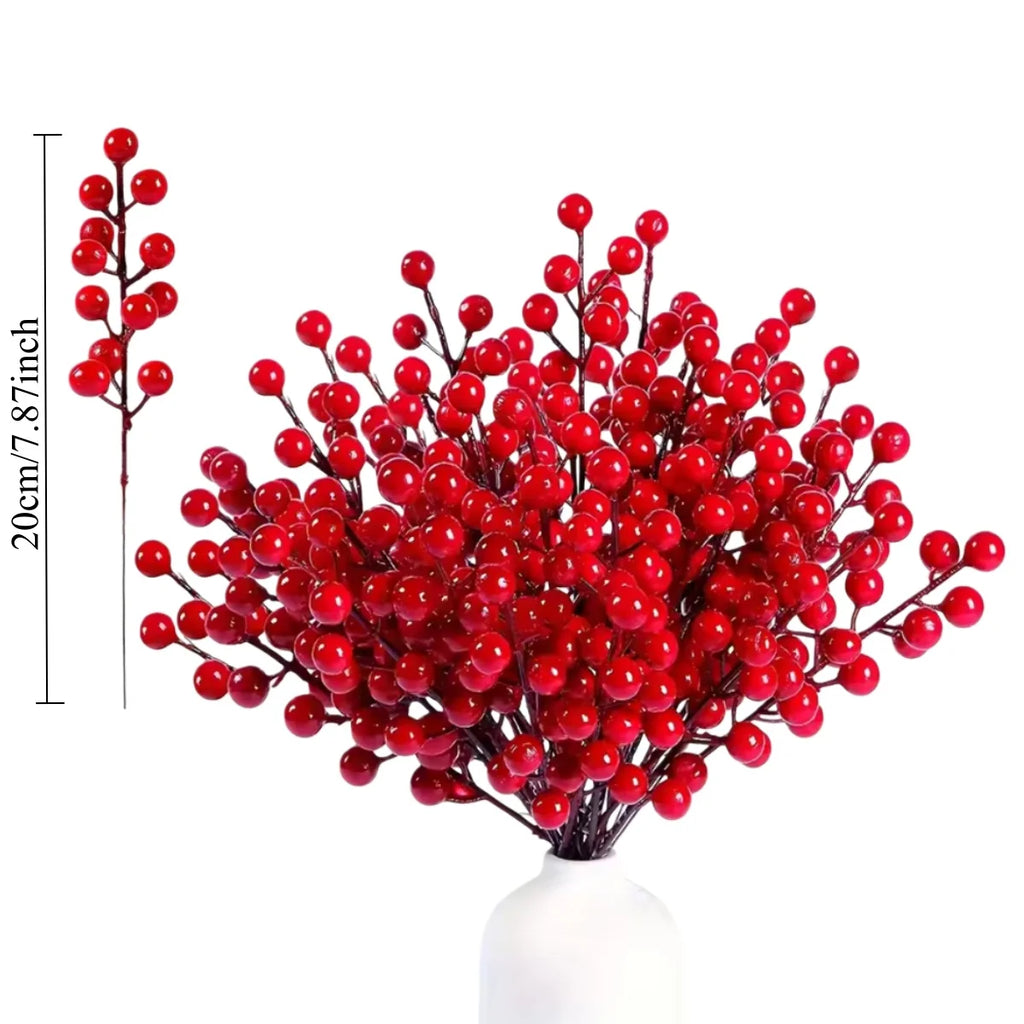 5/10/20Pcs Chritsmas Decoration Red Berry Branches Cherry Stamen For Home Decor Xmas New Year Gift Wedding Flowers Accessory