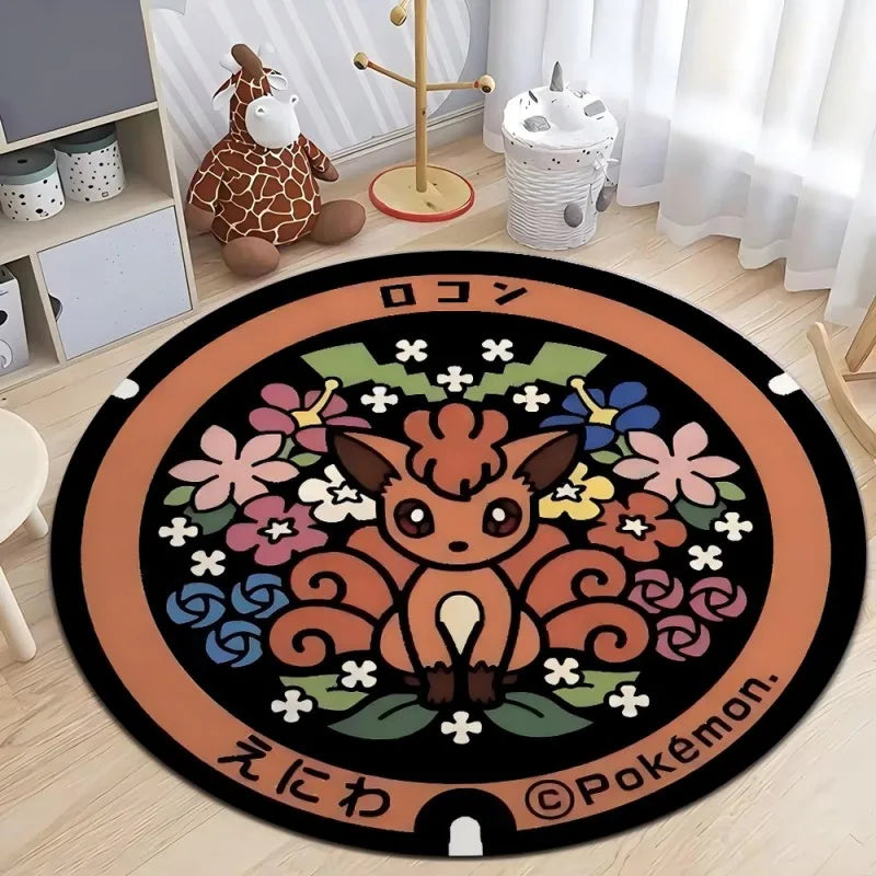 MINISO Japanese Anime Pokemon Round Rugs Non-Slip Floor Mat for Home Living Room Bedroom Circle Rug Washable Round Carpet Decor