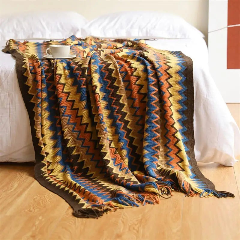 Hand-Knitted Boho Throw Blanket