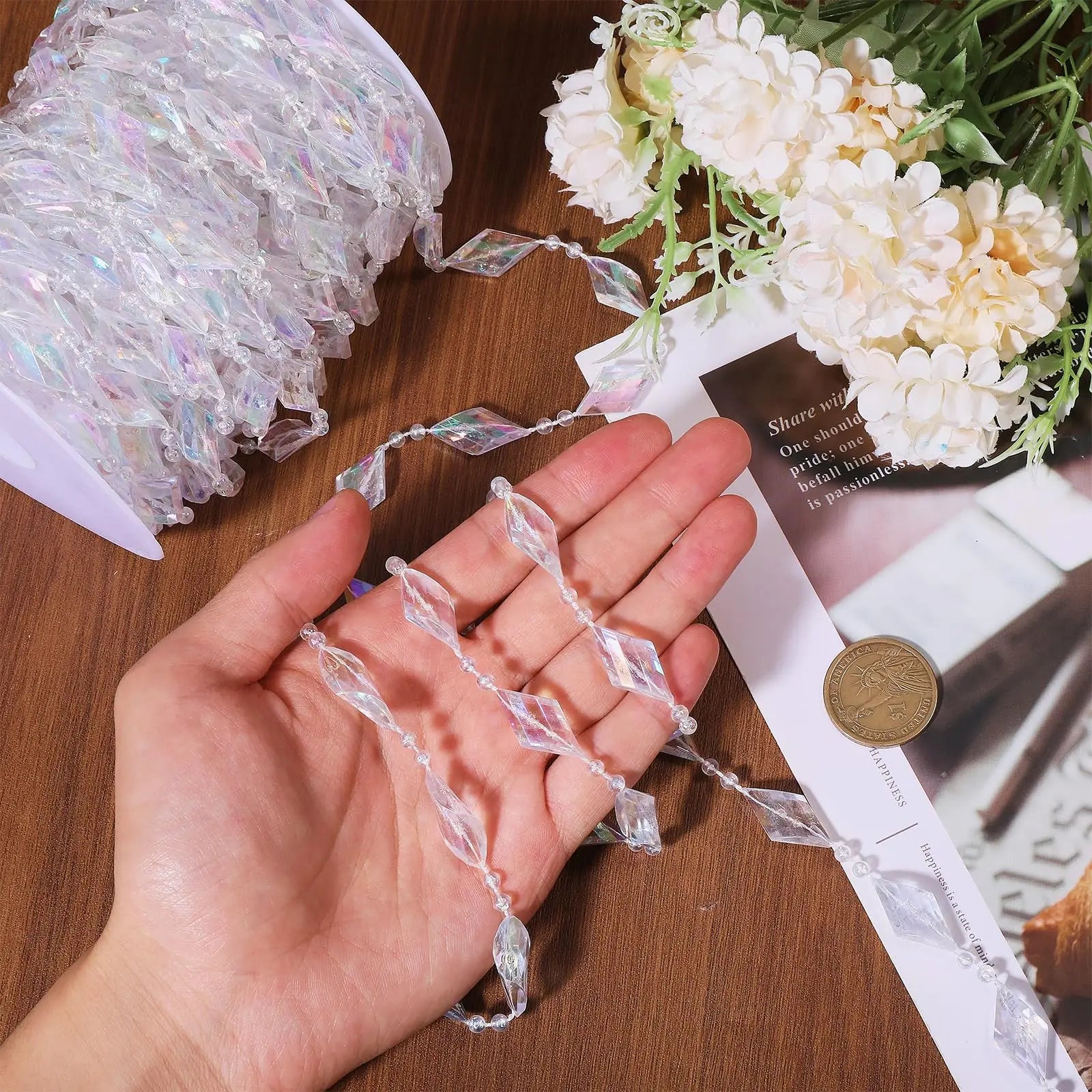 2025 Christmas Decoration Bead String Clear Colored Round Diamond Scale Shape Bead String For Wedding Valentine's Thanksgiving