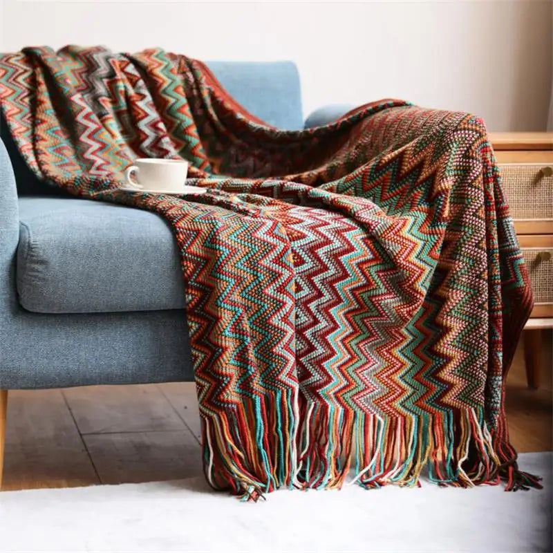 Hand-Knitted Boho Throw Blanket