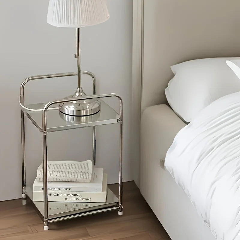 Modern 2-Tier Metal Storage Rack - Versatile Side Table & Bedside Organizer, Contemporary Display Stand for Home Decor