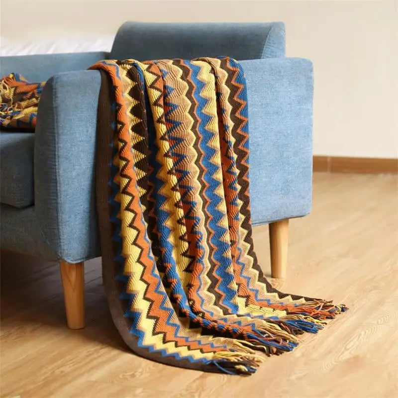 Hand-Knitted Boho Throw Blanket