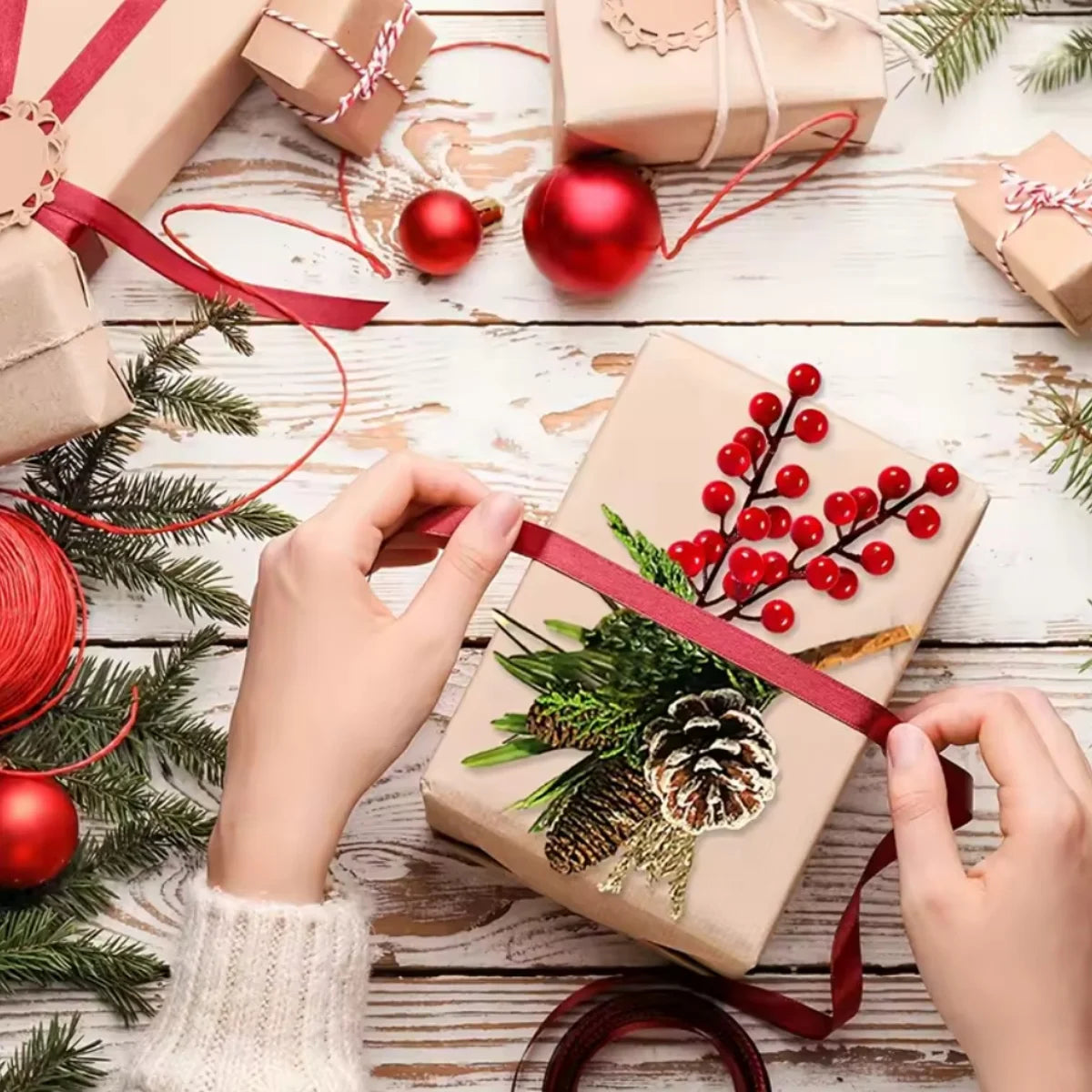 5/10/20Pcs Chritsmas Decoration Red Berry Branches Cherry Stamen For Home Decor Xmas New Year Gift Wedding Flowers Accessory