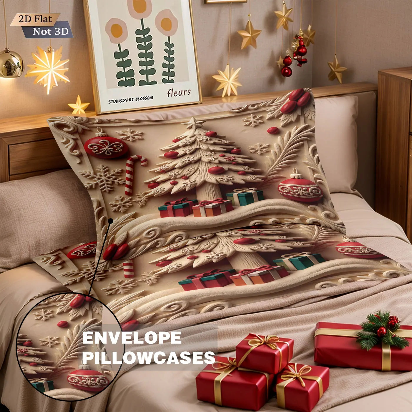 3pcs Merry Christmas Christmas House Print Coreless Down comforter Set Comfortable Bedroom Dormitory Bedding Holiday Decoration