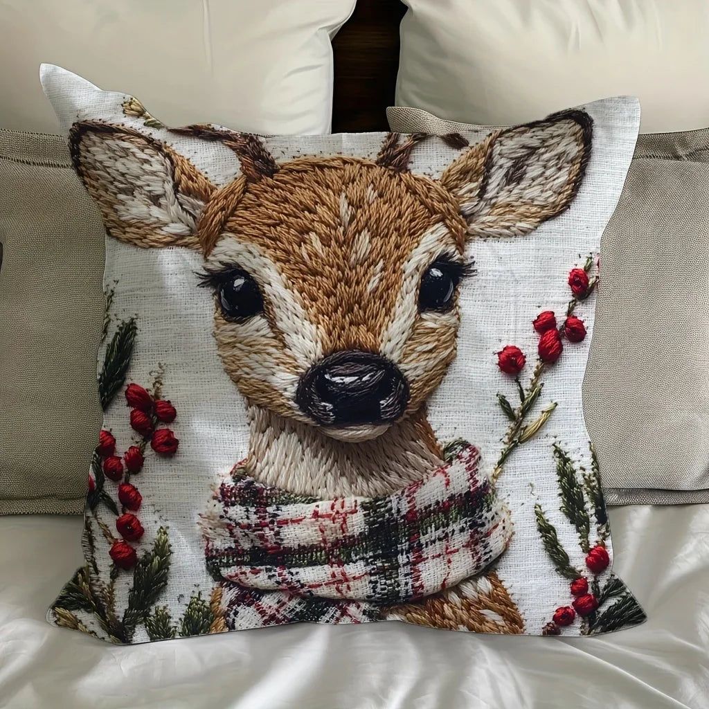 Christmas Reindeer Plush Pillow Cover 18x18