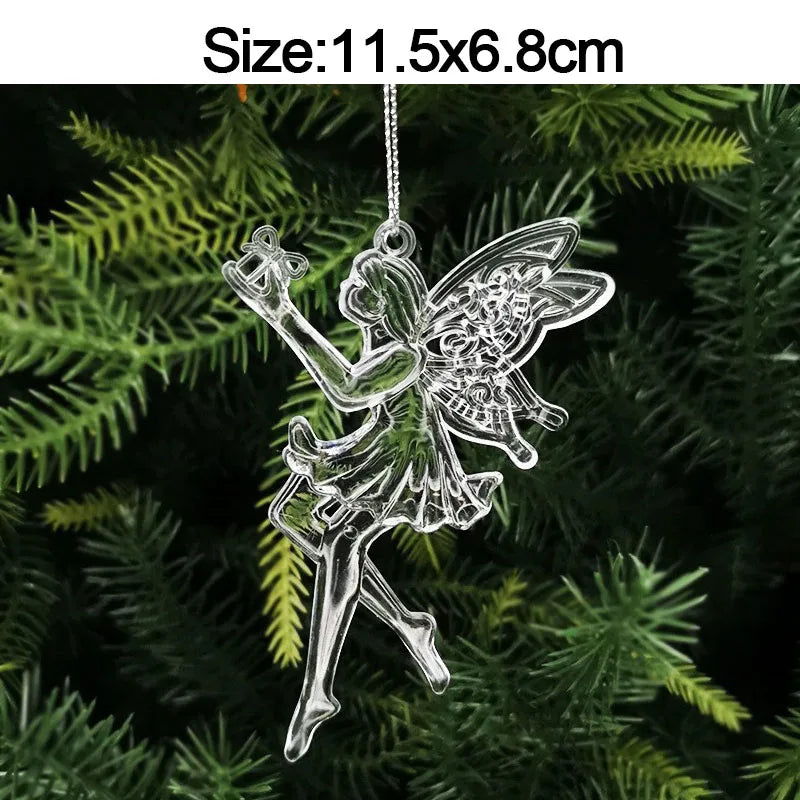 5pcs 2026 Christmas Decoration Crystal Acrylic Ornament Snowflake Elk Snowman Bow Christmas Tree Hanging Pendant New Year Kerst