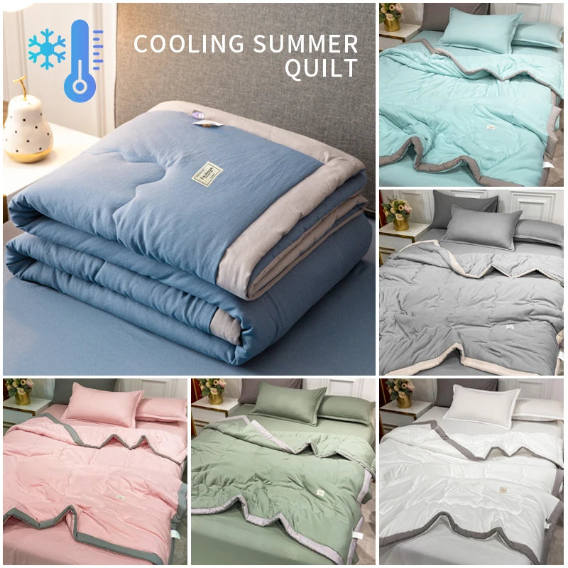 2025 new polyester cotton quilted summer quilt skin-friendly washable light luxury style solid color lightweight