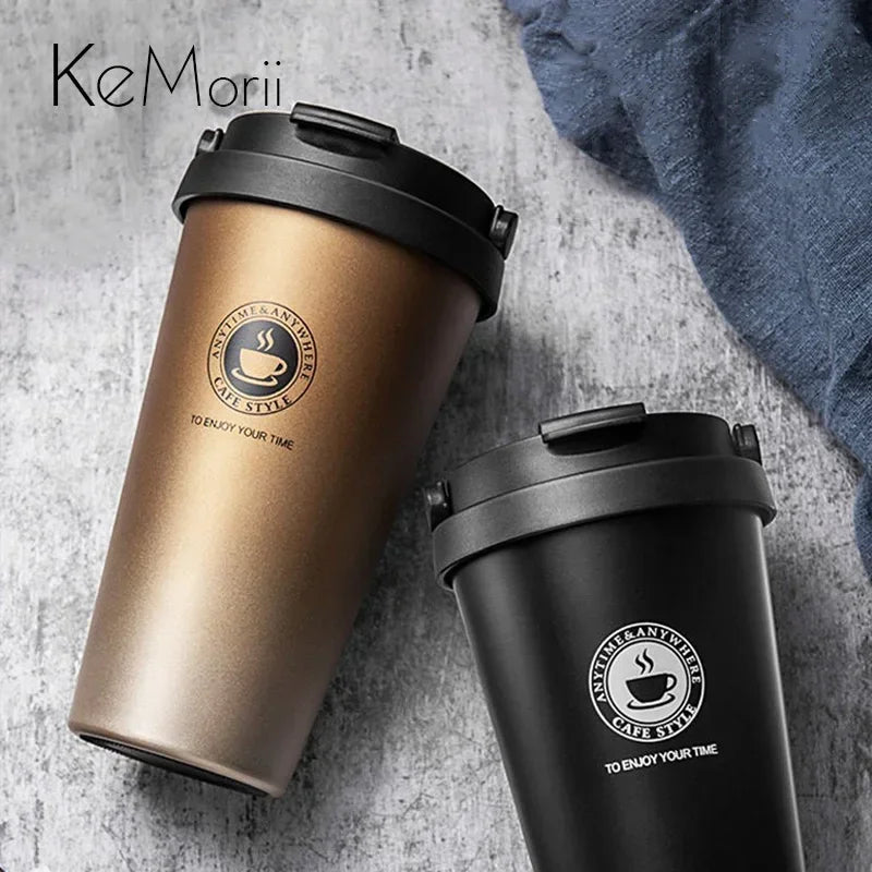 Insulated Travel Coffee Cup Double Wall Leak-Proof Thermos Mug Vacuum Stainless Steel Tea Tumbler with Lid and Handle