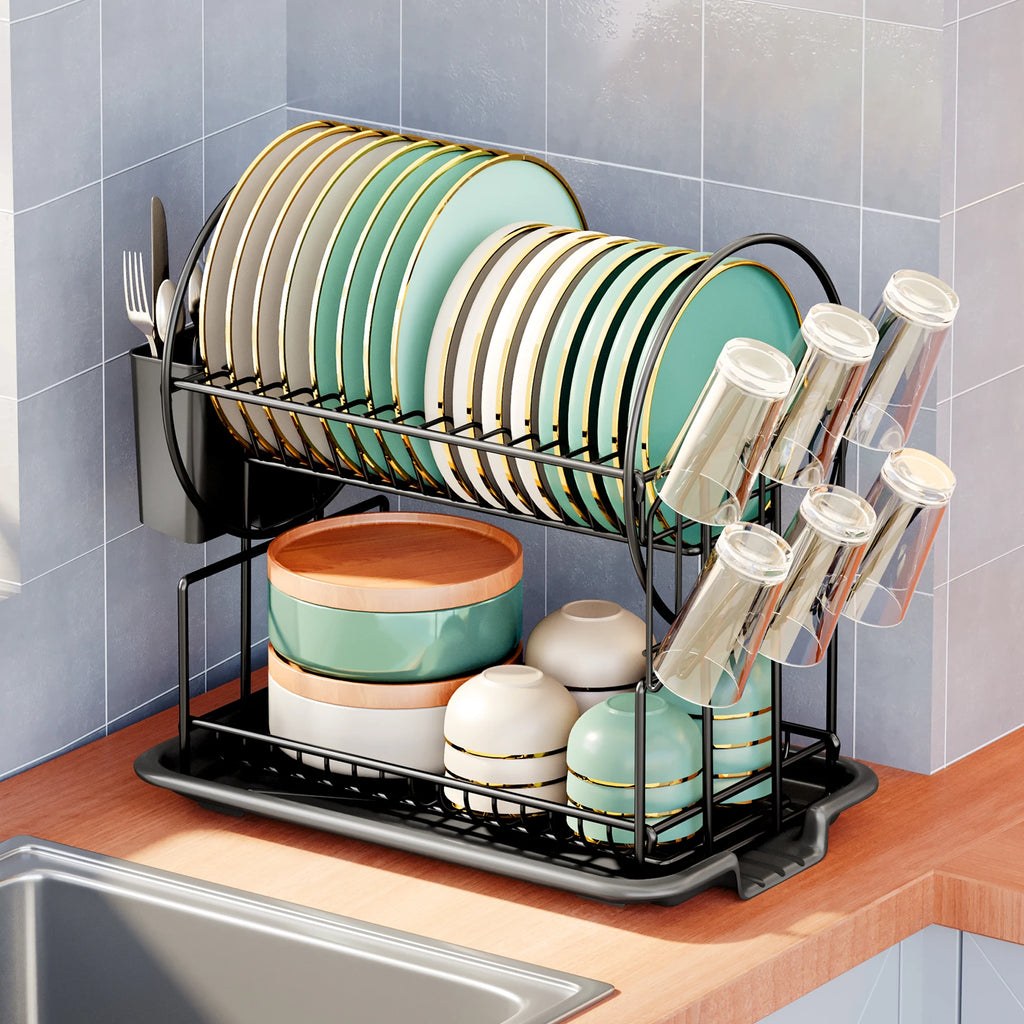 2-Tier Dish Drying Rack with Drain Board