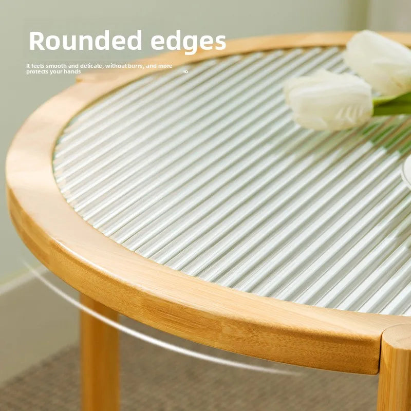 Round coffee table tea table living room household tea table light luxury modern small apartment solid wood bedroom glass