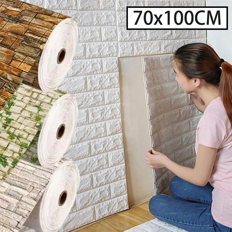 Various 3D Faux Brick Self Adhesive Vinyl Wallpaper Soft Foam Material Wall Stickers for Kitchen Bedroom Living Room Decoration