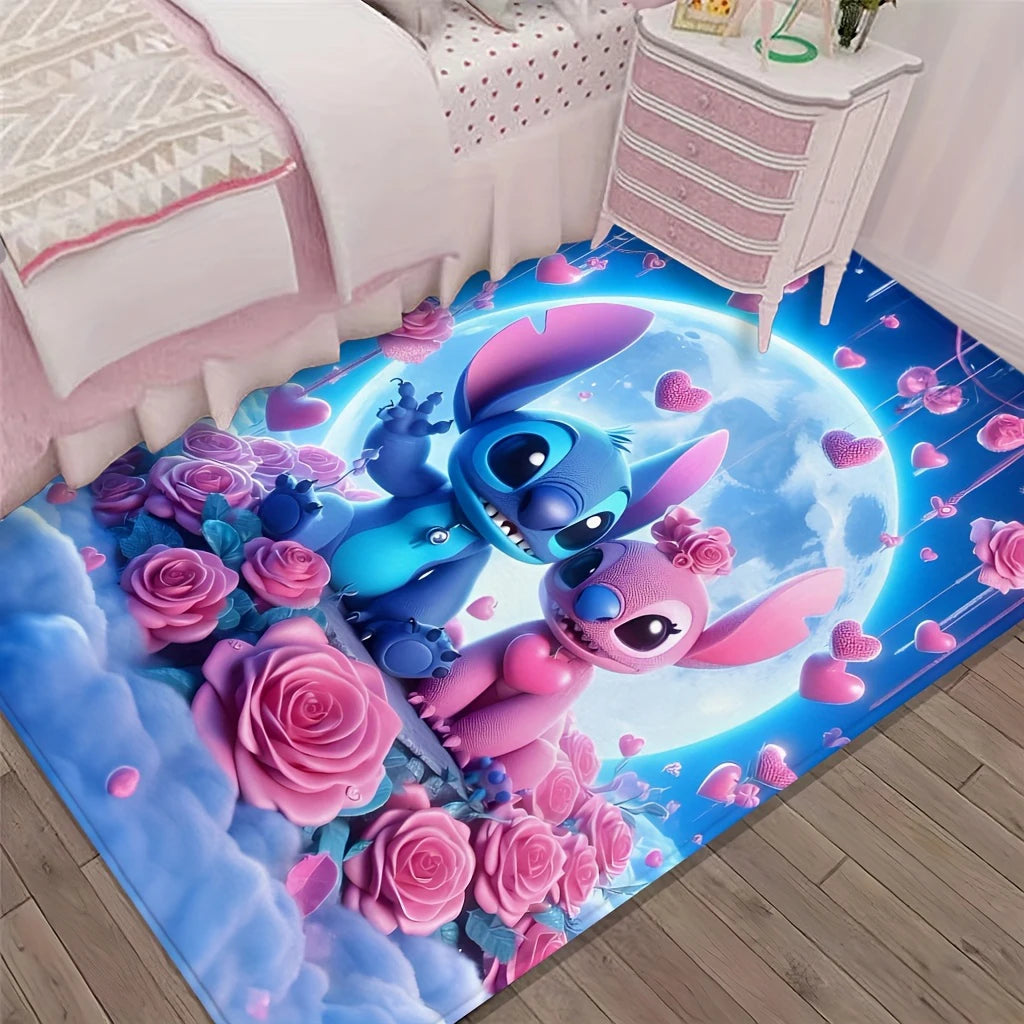 MINISO Disney Cartoon S-titch Angel Area Rug Vibrant Pink Soft Polyester Mat for Bedroom 추세 Living Room or Home Office Decor
